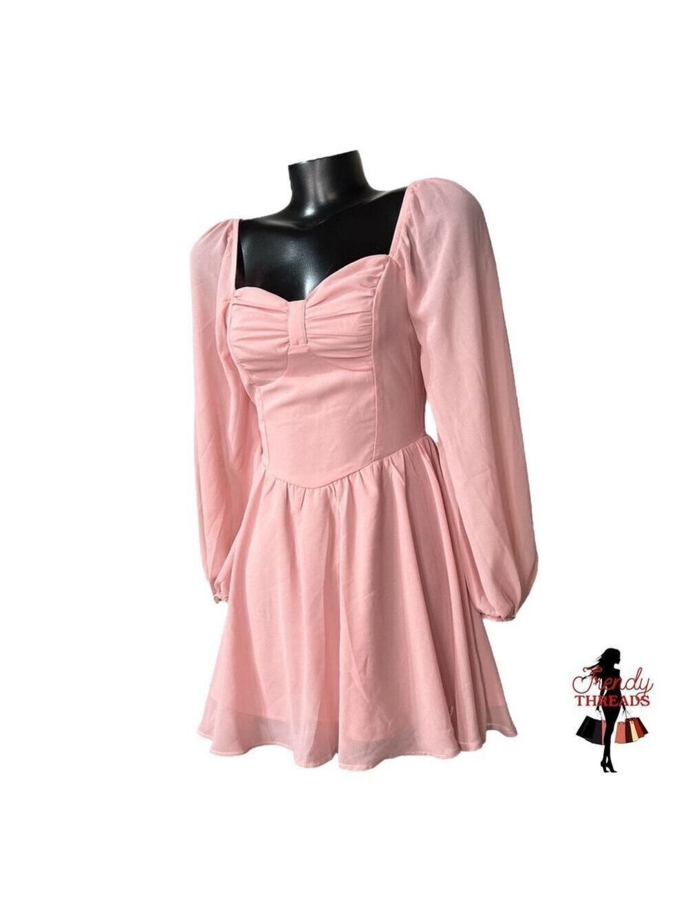 31 NEW Semi Formal Mini Dress SMALL Long Sleeve Chiffon Bow Puff Shoulder Pink